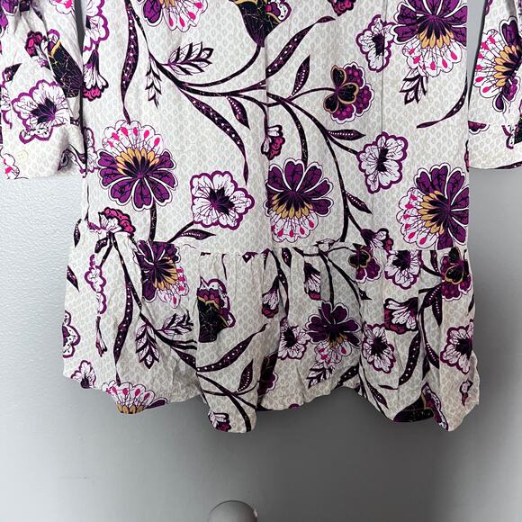 LOFT Floral Tunic Blouse Women’s Size SP White Purple Print 3/4 Bell Sleeve Top - Picture 7 of 7
